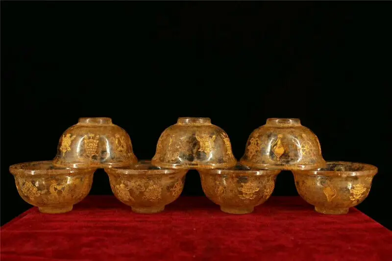 

Collect Old Tibet Crystal Gold Plated Eight Geely Offers Water Bowl Sets