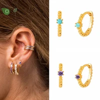 925 sterling silver needle blue turquoise gold earring hoop colored zircon hoop earrings for women fine wedding jewelry gifts