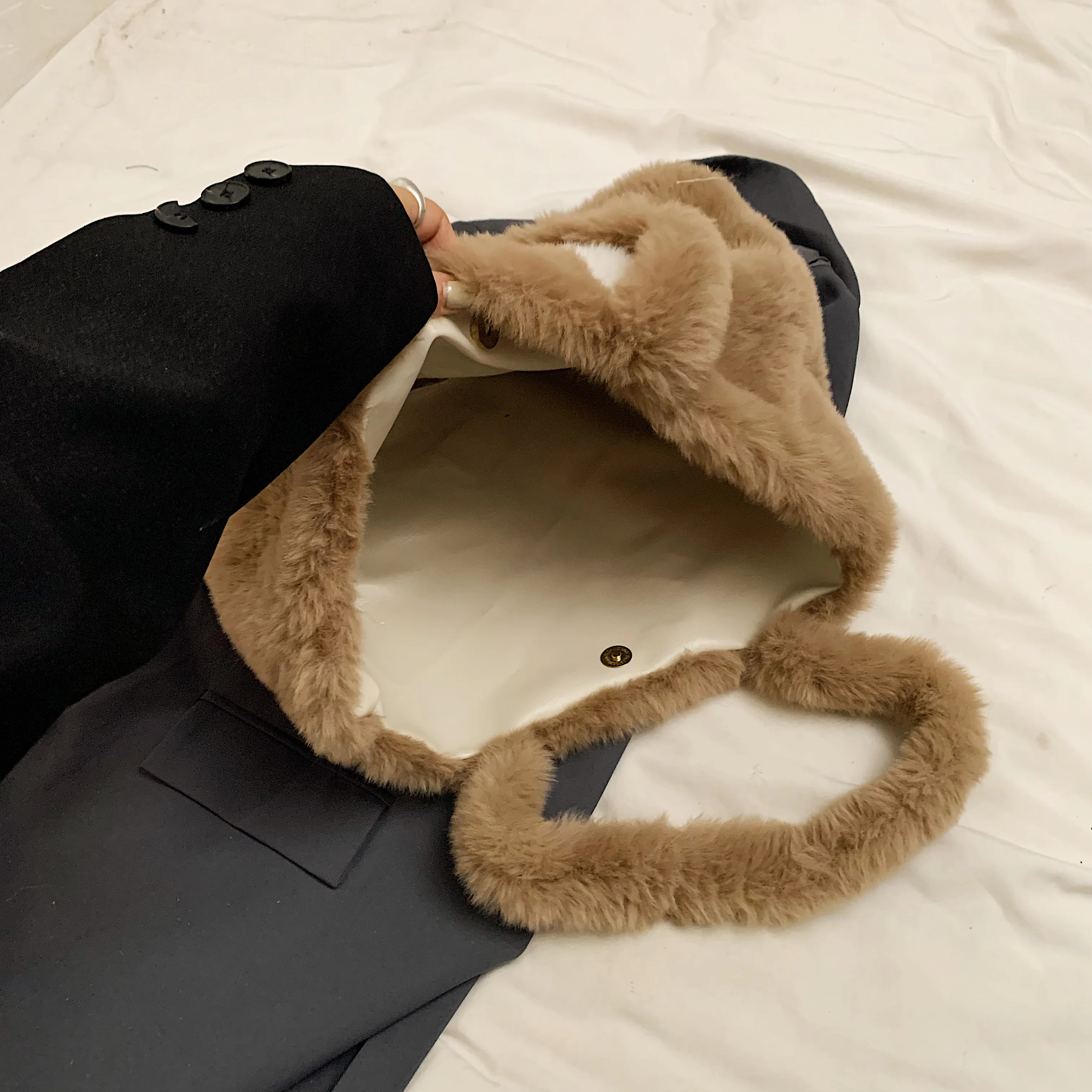 Милая Складная Сумка-тоут Из Искусственного Кроличьего Меха С Ушками.