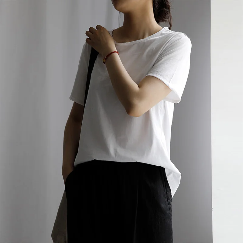 Арт-зал белая женская футболка из чистого хлопка художественная свободная