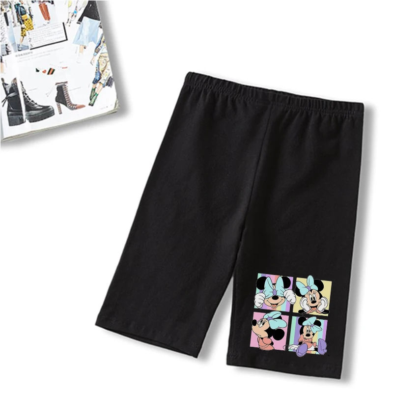 Женские велосипедные шорты с принтом Микки Мауса черные повседневные облегающие
