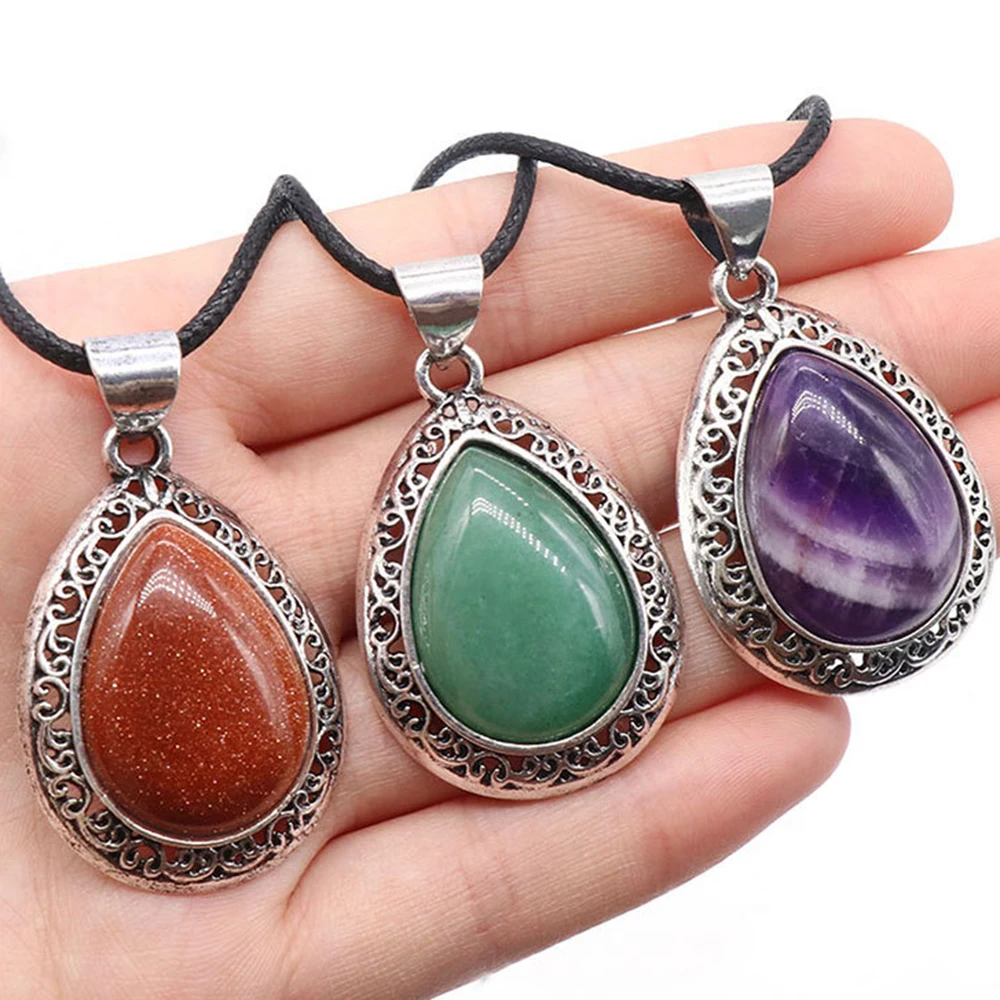 Подвески в форме капли воды 28x40 мм, натуральные кристаллы, розовый кварц, опал, восстанавливающее ожерелье, оптовая продажа, подарок