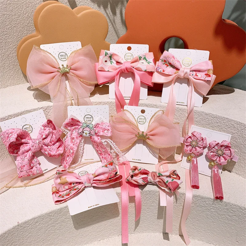 

Korean Style New Cute Child Hair Clips Fruit Peach Bow Tie Ribbon Tassel Princess Hair Pins for Girl Fashion Hair Accessories