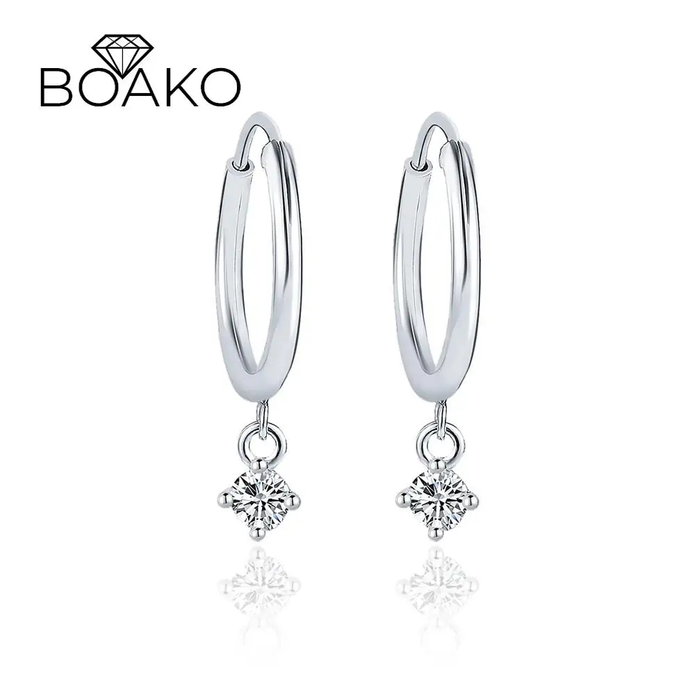 

BOAKO Elegant 0.2CT D Color Moissanite Drop Earring For Women 925 Sterling Silver 4 Claws Moissanita Dangle Earrings Jewelry