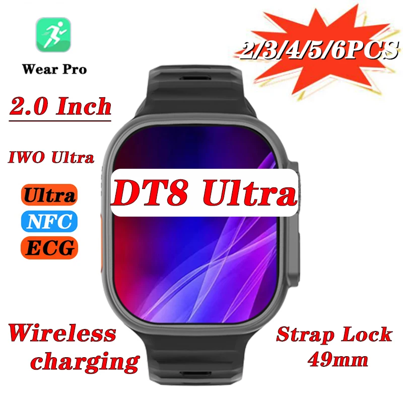 

Смарт-часы DT8 IWO Ultra 2/3/4/5/6 шт., оптовая продажа, Беспроводная зарядка, женские и мужские большие умные часы pk DT NO.1 Max 2,0 дюйма