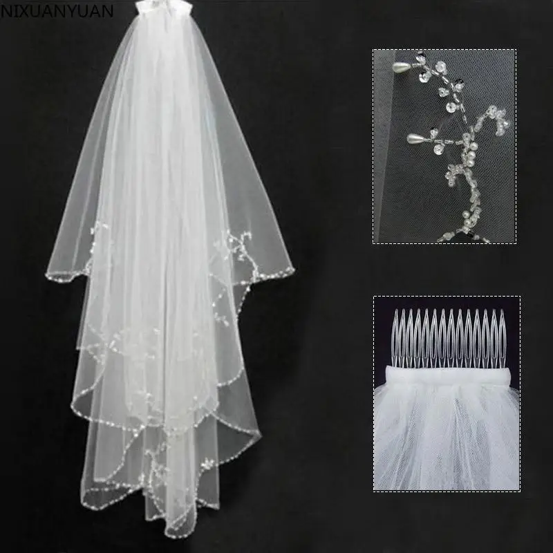 

Tulle Wedding Accessories Veil for The Bride Short Wedding Veils with Comb Weddings Bridal Headpiece Hair Face Pearl Crystals