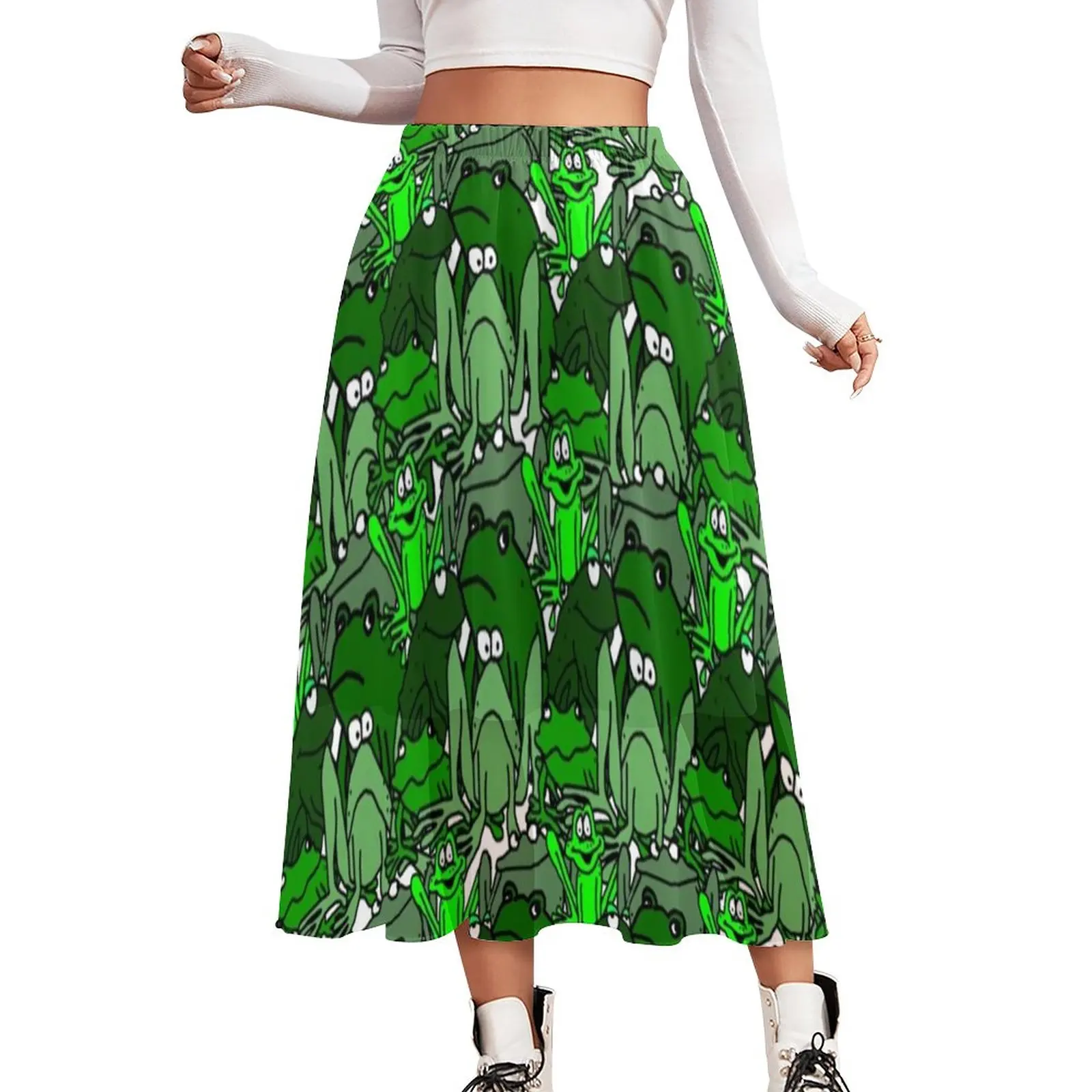 

Frog Cartoon Chiffon Skirt Funny Many Green Frogs Y2K Casual Skirts Women Cute A-line Skirt Print Clothes Birthday Present