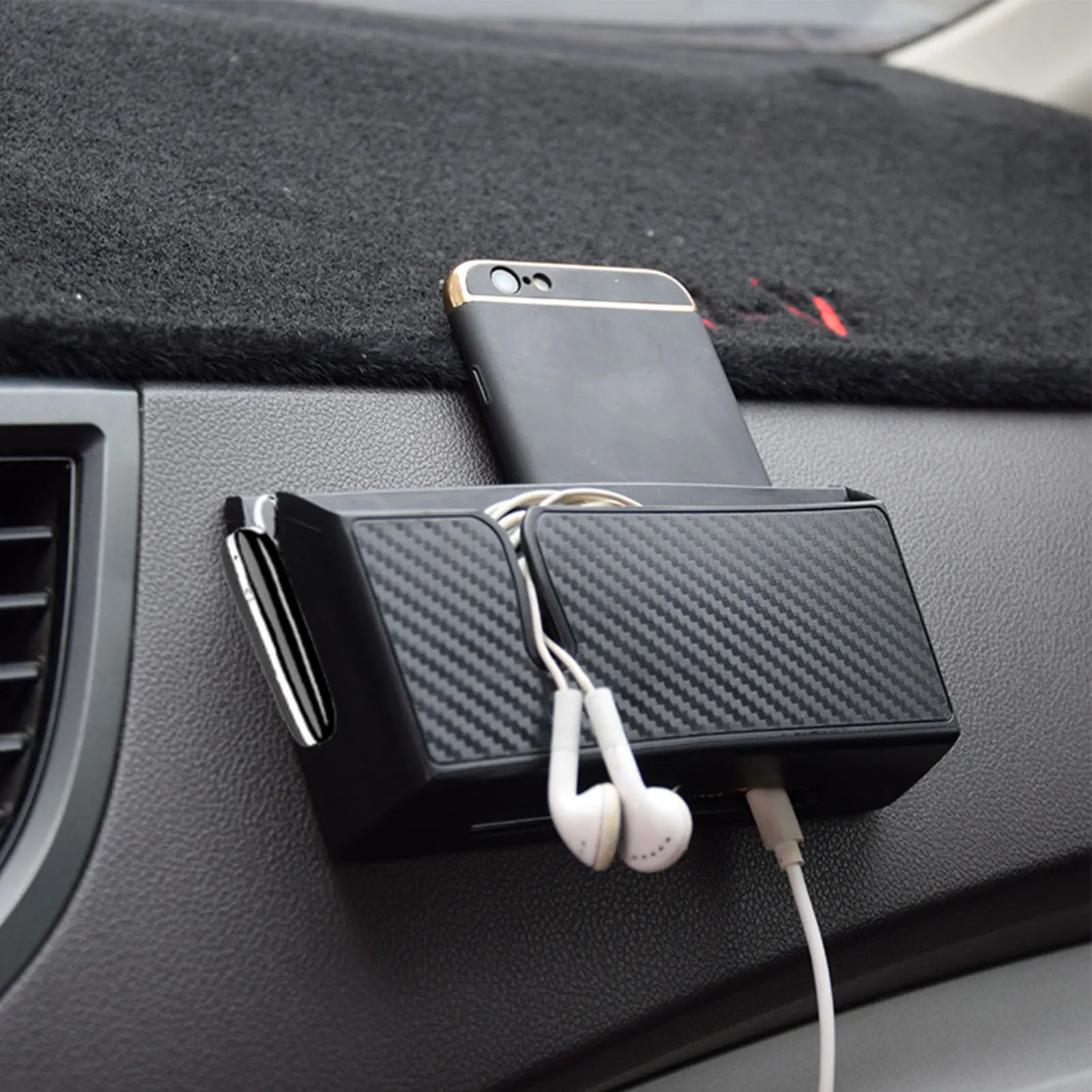 

Carbon Fiber Car Storage Box Removable Glue Repeat Water Washing Car Adhesive Organizer Mobile Phone Seat Car Accessories