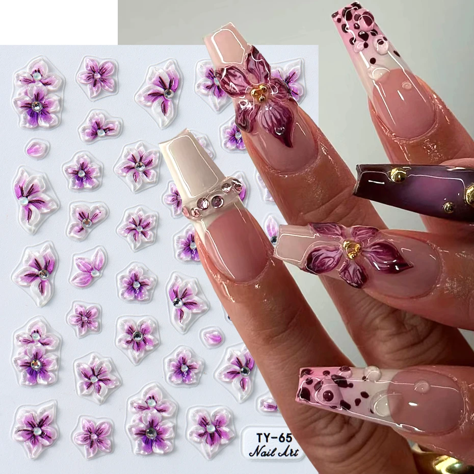 Пурпурные блестящие 5D желе с пятью лепестками лилия цветок украшения для ногтей