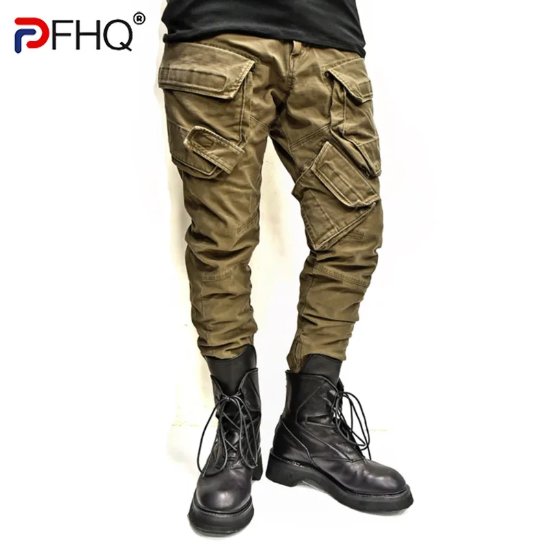 

PFHQ 2023 Design Original Many Pocket Slim Trendy Cargo Pants Casual Spring Men Retro Fashion Wornout Trousers Elegant Overalls