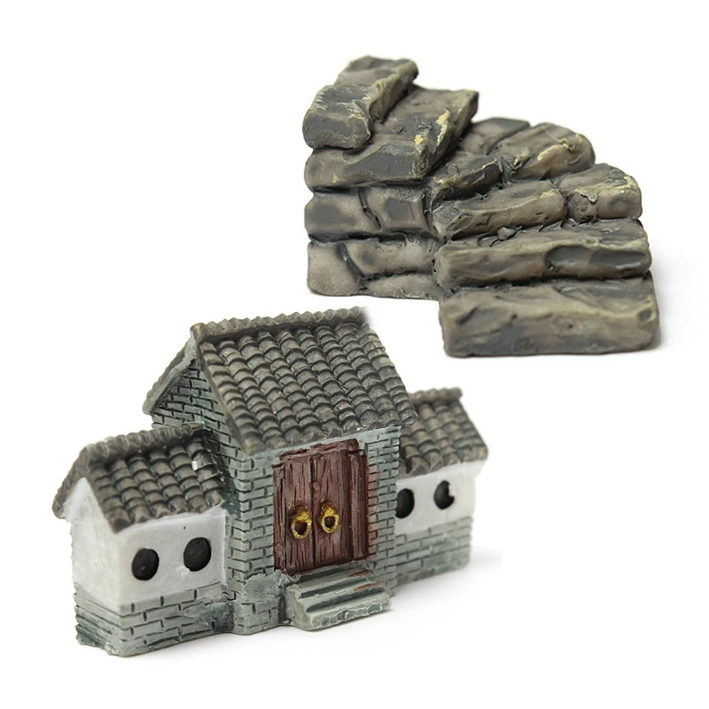

2 шт. Миниатюрный Кукольный дом для виллы, искусственное рукоделие, искусственное украшение, серый-китайские ворота и ворота древнего город...