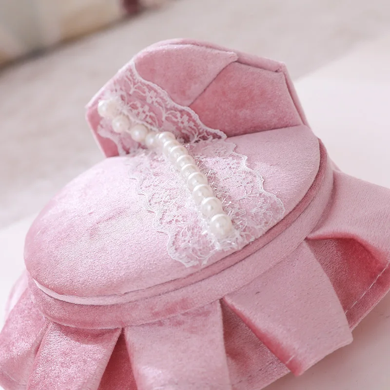 

Оригинальный дизайн жемчужное кружево розовый бархатный шкатулка для ювелирных изделий круглый стул для кровати