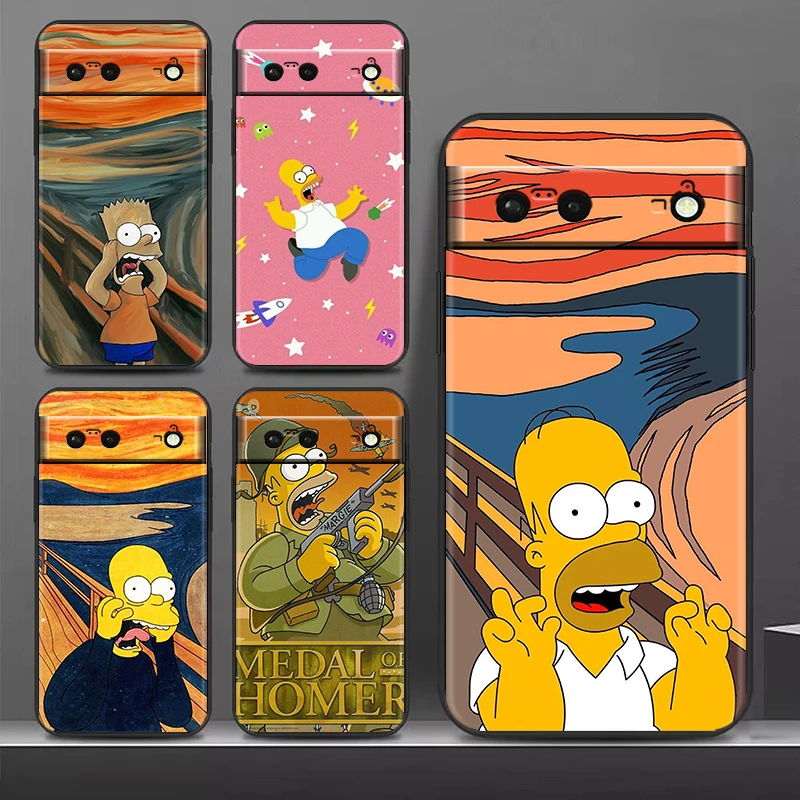 

Funny cartoon the simpsons Shockproof Case for Google Pixel 7 6 Pro 6a 5 5a 4 4a XL 5G Silicone Soft Black Phone Cover