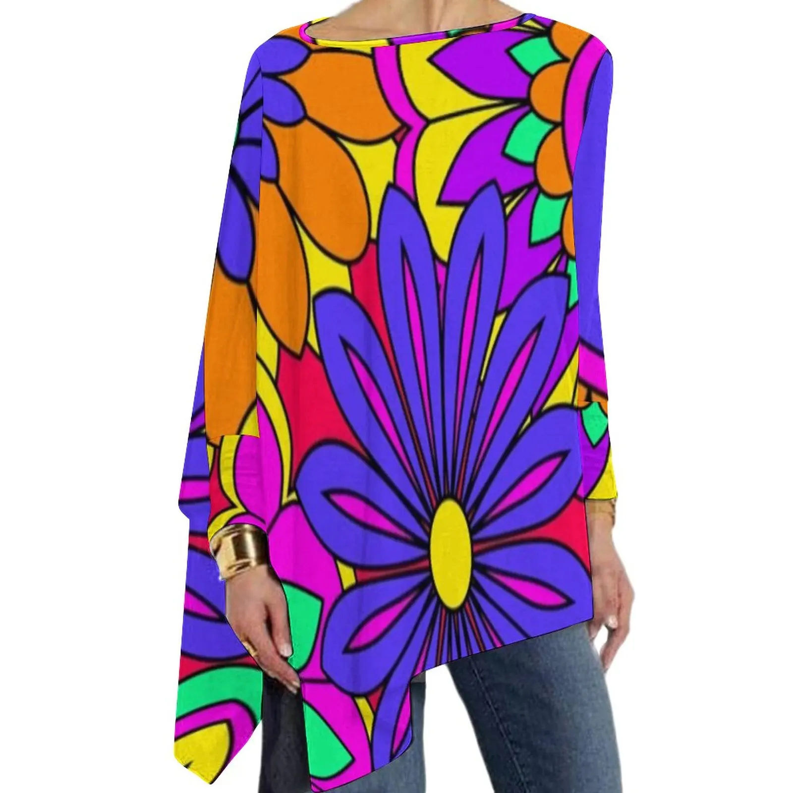 

Psychedelic Print T-Shirts Groovy Flower Power Korean Fashion Long-Sleeve T Shirt Trendy Tee Shirt Women Tops Big Size 5XL 6XL