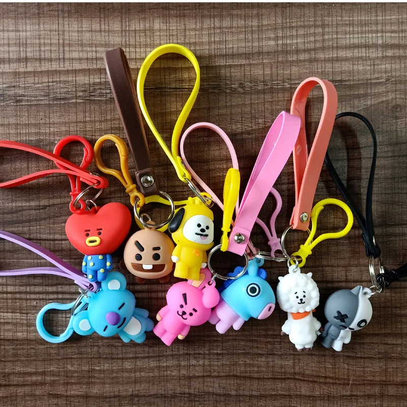 Bt21 Bangtan Boys Mang Koya Chimmy Cooky Shooky Cartoon Rubber Animal Keychain Phone Backpack Key Ring Pendant Ornament Gift Toy