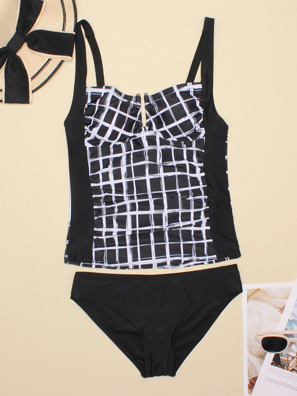 Купальник-танкини женский из двух предметов купальный костюм в клетку стиле