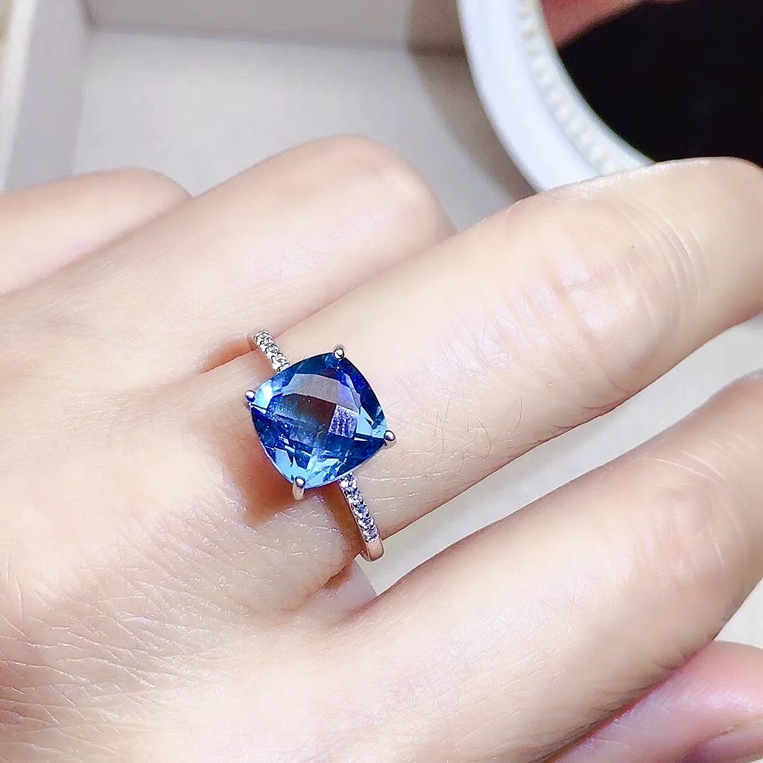 3ct 9mm*9mm VVS Grade Natural Topaz Ring for Office Woman 925 Sterling Silver Topaz Jewelry Brithday Gift for Girl Friend