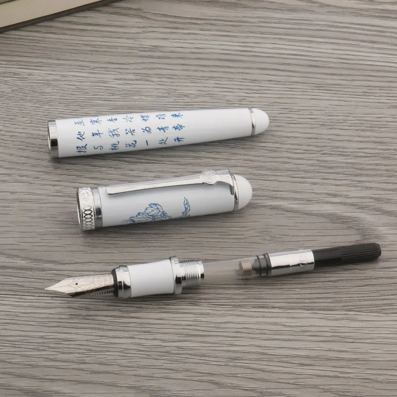 Перьевая ручка Duke D2 металлическая китайская живопись хризантемы Белые Офисные и