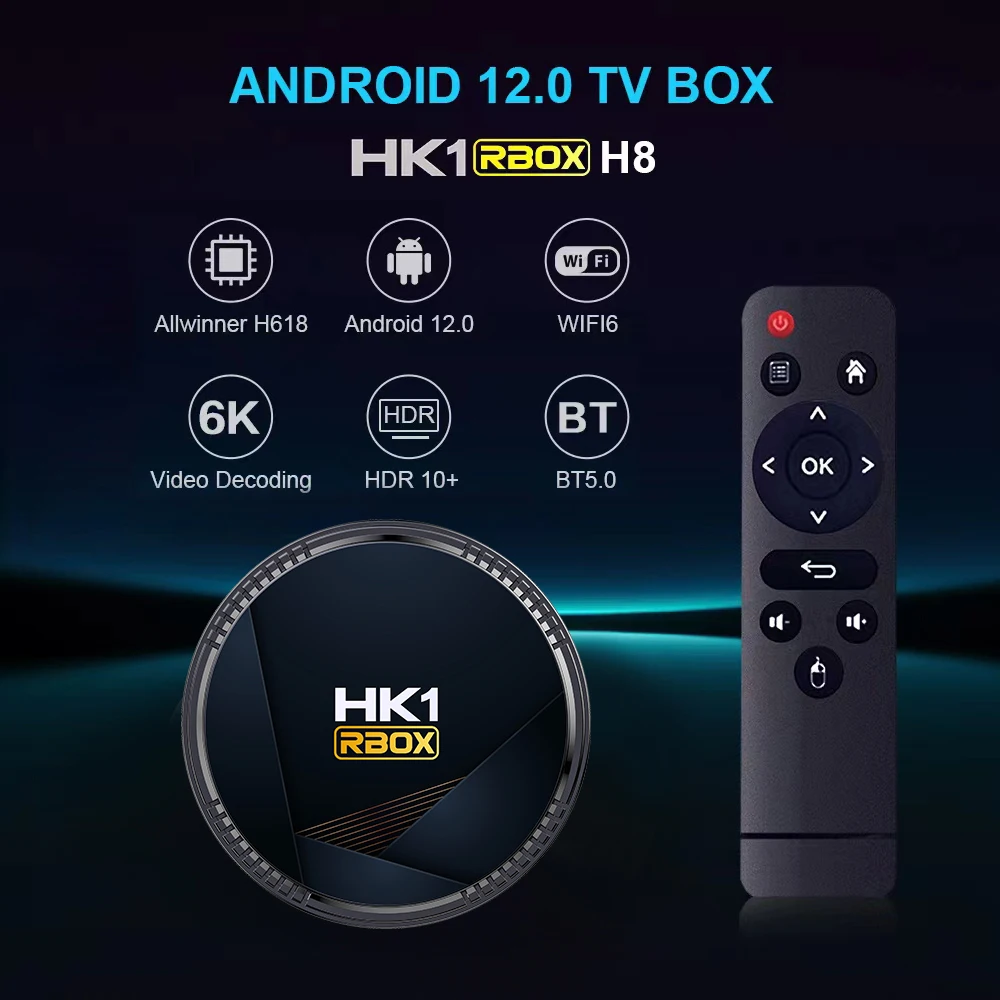 

10PCS HK1 RBOX H8 Android 12 TV BOX 6K Ultra HD 2.4G/5G Wifi6 2GB 4GB 128GB Allwinner H618 Quad Core BT5.0 HDR 10 Media Player