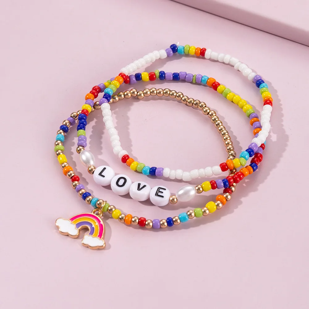 

Cute Colorful LOVE Letters Rainbow Seed Bead Bracelet for Women Girls Vintage Fashion Bracelet Party Jewelry Cute Bracelets