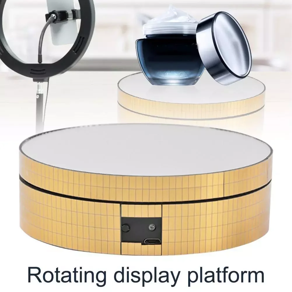 

12cm Electric Rotating Display Stand Mirror 360 Degree Turntable Jewelry Holder Battery for Photography Video Shooting Props