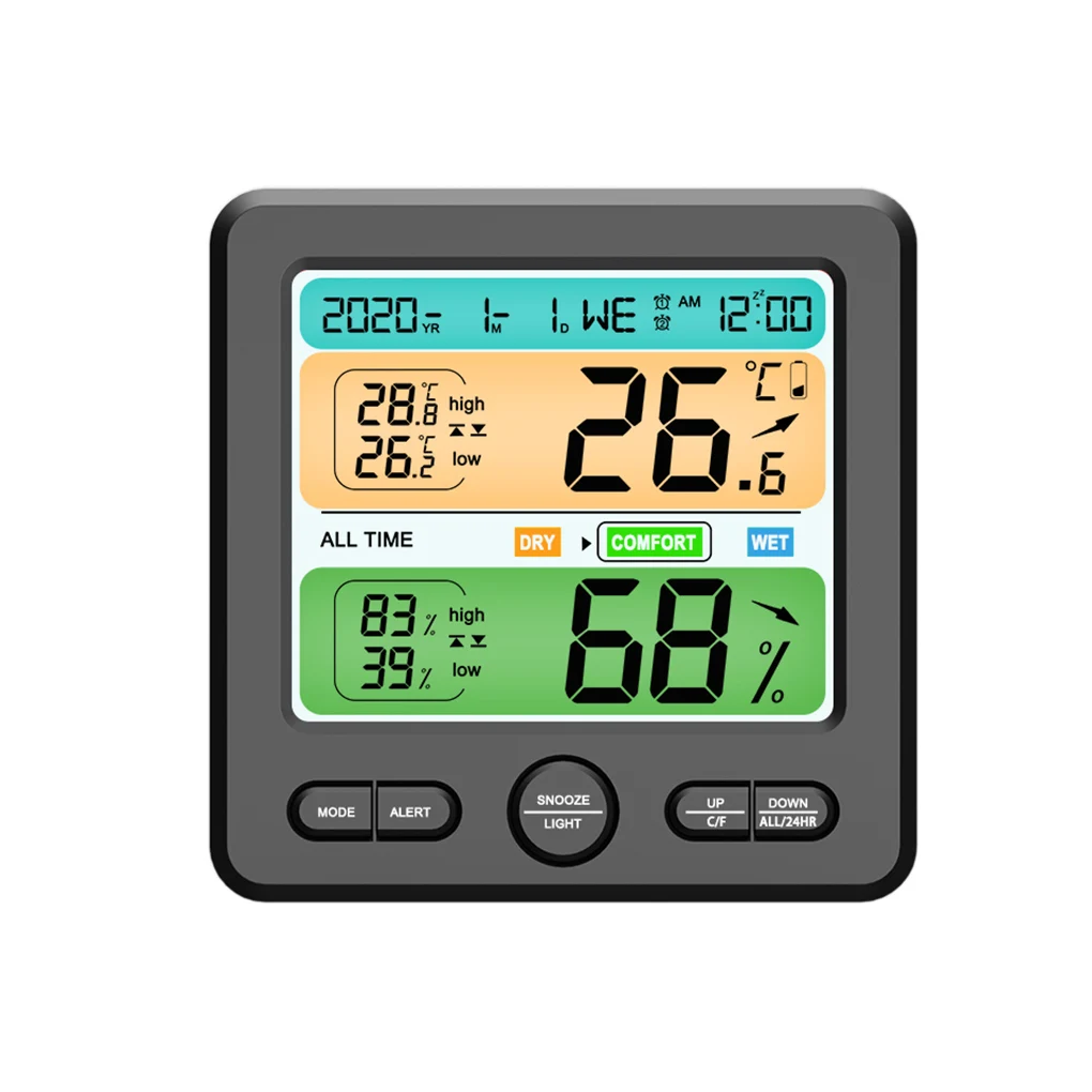 

Digital Thermometer Hygrometer Clock HD Screen Display Alarm Clock with Dual Units Dual Alarms Indoor Meter Electronic Gauge