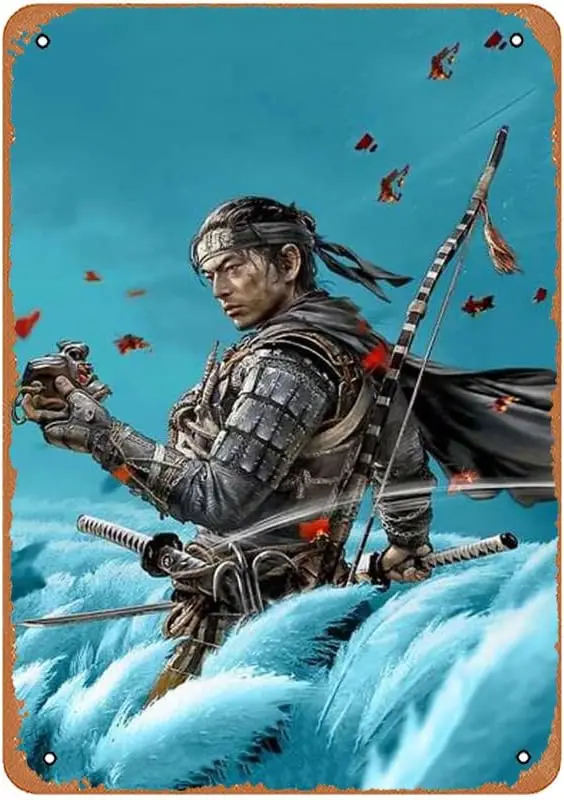 SODWN Tn Sgn Vntge Ps4 Ghost Of Tsushm Vdeo Gmes vs Poster Wll Pntng Home Decor Pho Prntng Decorns Gft M