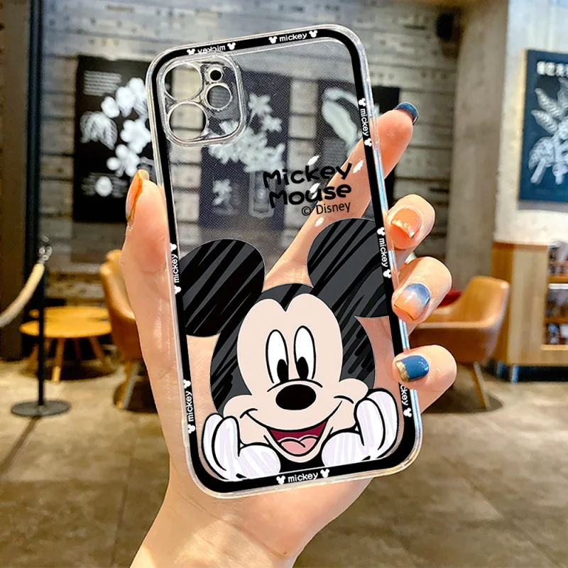 Mickey Mouse Clear Anime Phone Case For iPhone 14 13 12 11 Pro Max Mini X XS XR Max 8 7 6s Plus Soft Luxury Cover Liquid Coque