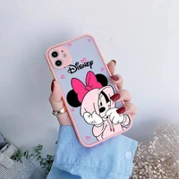mickey and minnie mouse phone case for iphone 13 12 11 pro max mini xs 8 7 plus x se 2020 xr light pink matte transparent cover