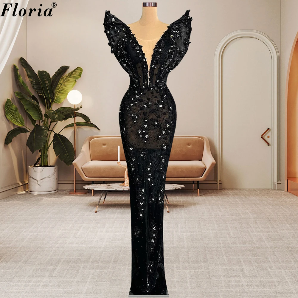 

2023 New Fashion Black Prom Dresses Mermaid Special Cocktail Dresses With Crystals Simple Evening Dresses For Women Robes De Bal