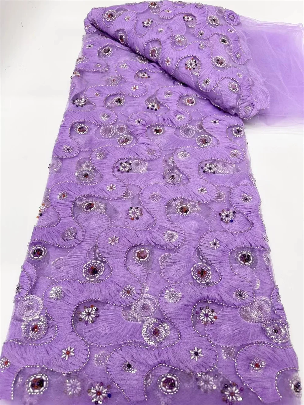 Роскошная кружевная ткань с бусинами 5 ярдов нигерийская вышивкой 2024