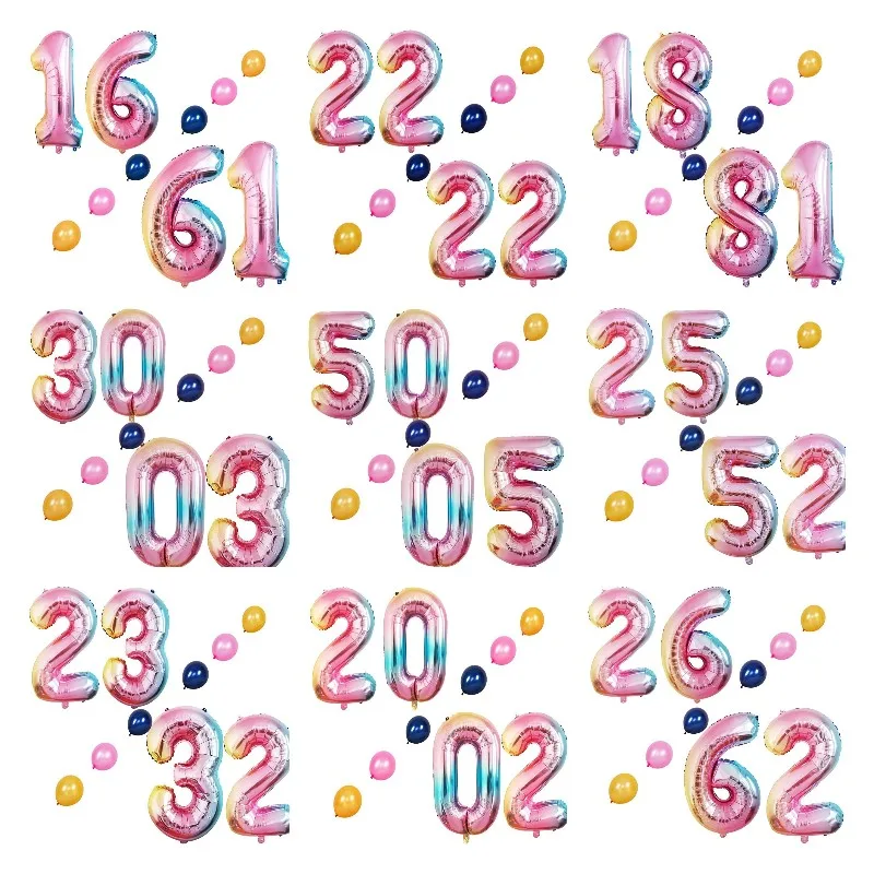 

Rainbow Gradient 32" Number Foil Balloon 16" Latex Ballon for Baby Shower Kids Birthday Party Decor Wedding Anniversary Supplies