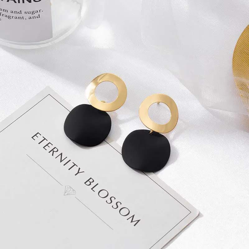 POXAM New Korean Statement Earrings for women Black Cute Arcylic Geometric Drop Small Female Earrings Brincos 2022 Trend Jewelry