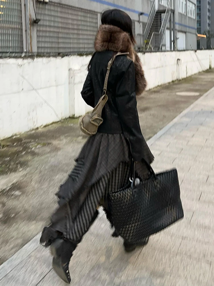 RORORIRI винтажная серая клетчатая юбка с нерегулярной строчкой женская высокой