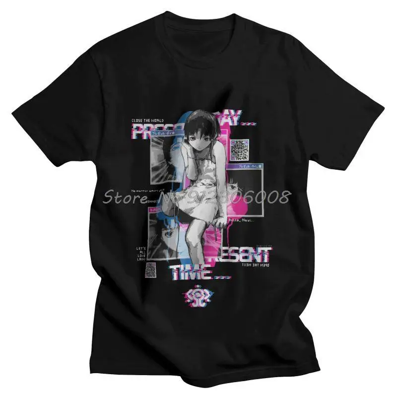 

Glitch Style Serial Experiments Lain T Shirt Men Pure Cotton T-shirt Novelty Tshirt Short Sleeve Streetwear Manga Anime Tee Top