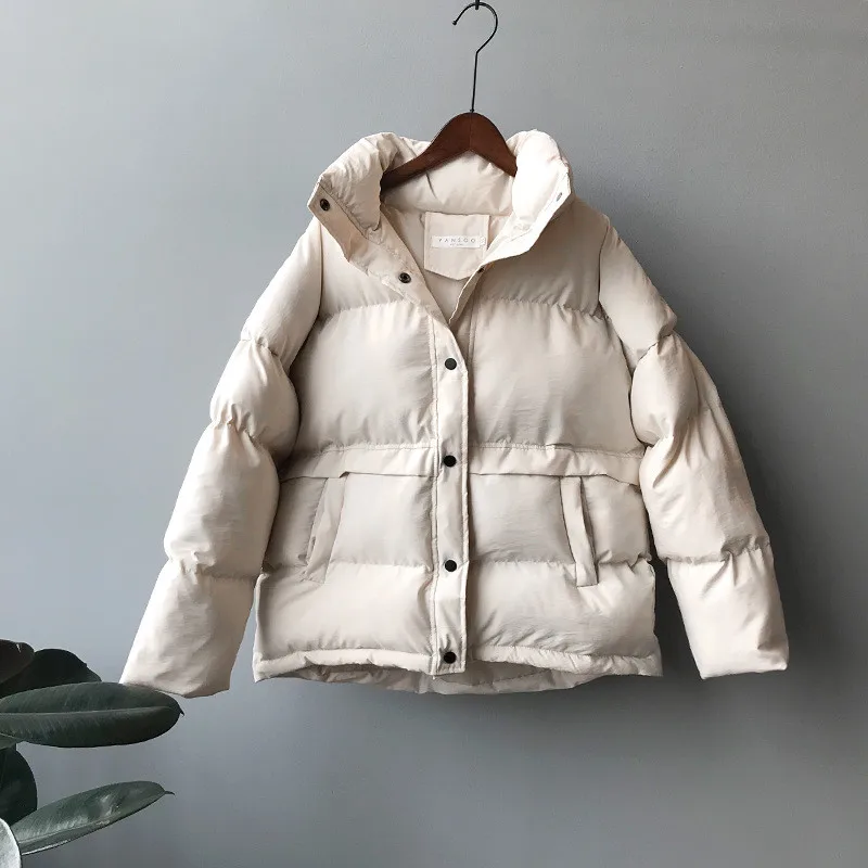 Ladies Chic Outwear Female Fashion Solid Women's Winter Down Jacket Stand Collar Short Single-breasted Coat Parkas Jacket Women