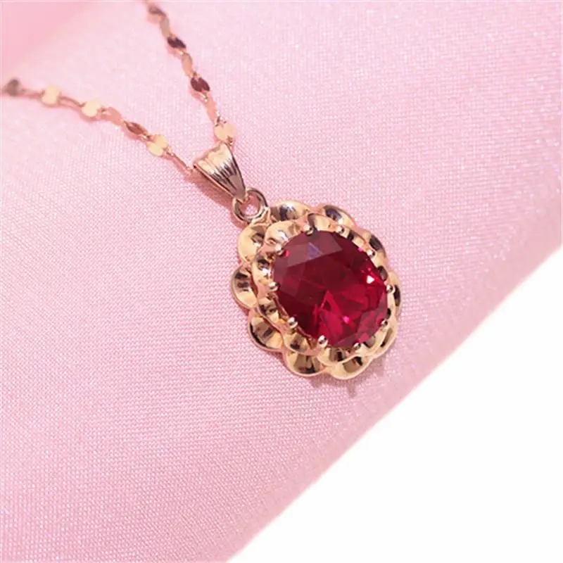 

New Fashion Russian Purple Gold Ruby Pendant Rose Gold Necklace for Women Sterling Silver Necklace