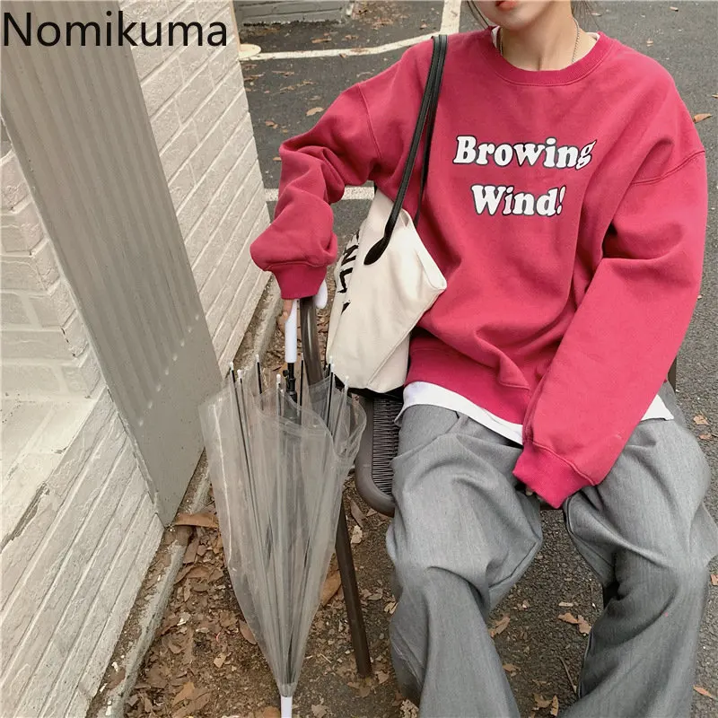 

Nomikuma толстовки с капюшоном весенне-осенние буквенные принты свободные простые толстовки женские винтажные элегантные модные женские толс...