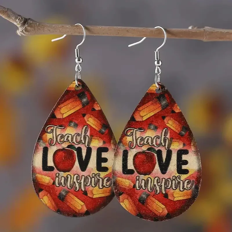 

1Pair Bohemian Fashion PU Leather Droplet Earrings Pencil Print Men's and Women's Daily Wear Ear Jewelry Creative Personalized G