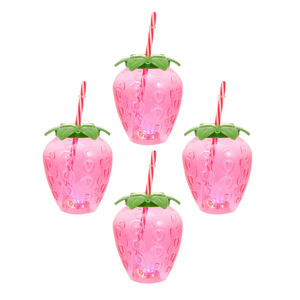 

4 Sets Hawaiian Plastic Cups Portable Water Bottle Tropical Party Straw Luau Supplies Strawberry Glasses Pineapple Drink