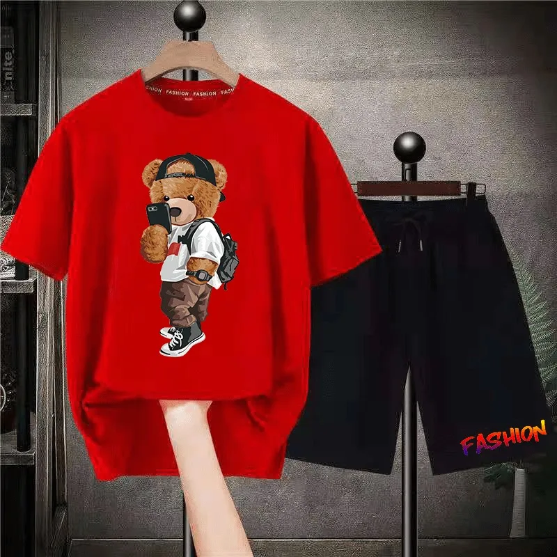 Fashion Men T Shirt Suits Luxury Brand Casual High Quality Designer Cool Bear Print Cotton Outfit Tracksuit Sportwear Shorts Set