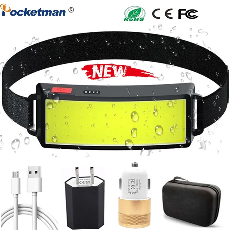 

Powerful LED Headlamp Portable Mini COB LED Headlight with Built-in Battery Flashlight USB Rechargeable Camping LED Head Lamp