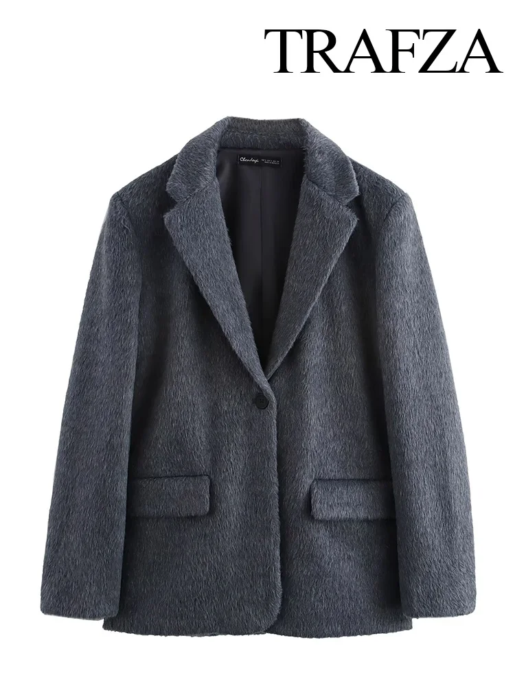TRAFZA женские новые элегантные пальто однотонные отложные воротники с длинными