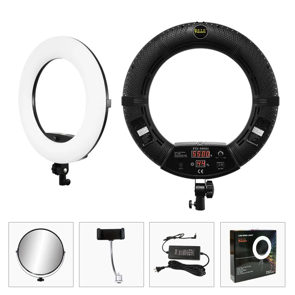

Yidoblo FD-480II Black Bi-color Photo Studio Ring Light LED Video Lamp Photographic Day Lighting 96W 5500K 480LED Digital Lights