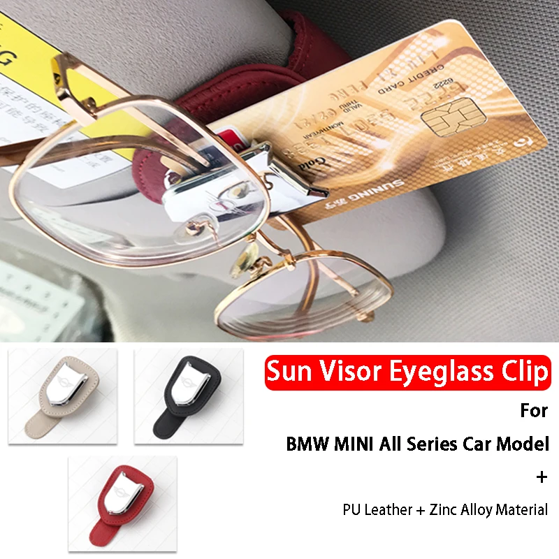

PU Leather Car Storage Clip Sunglass Fastener Ticket Clip For BMW MINI Universal Sun Visor Eyeglass Holder Interior Accessories