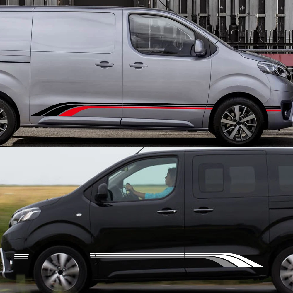 Фото 2 шт. наклеек-полосок на боковые двери автомобиля для Toyota Proace Verso City Camper Van, виниловая пленка, декоративные наклейки, спортивные автоаксессуары №3