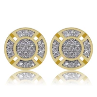 punk two tone round full rhinestone crystal stud earrings with sparkling aaa cz for women men party jewelry