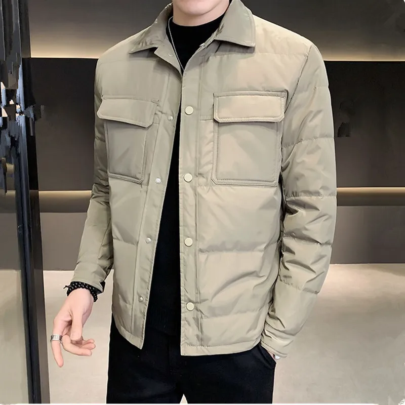 UHYTGF Autumn Winter Parkas Jackets Men's Quality Light Thin Down Jacket Casual Warm Male Coat Solid Loose Short Overcoat 5XL142