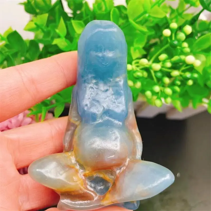 

Статуэтка из натурального голубого оникса Gaia с резьбой из кристаллов, коллекция лечебных драгоценных камней, поделки, украшение для дома и комнаты, 1 шт.