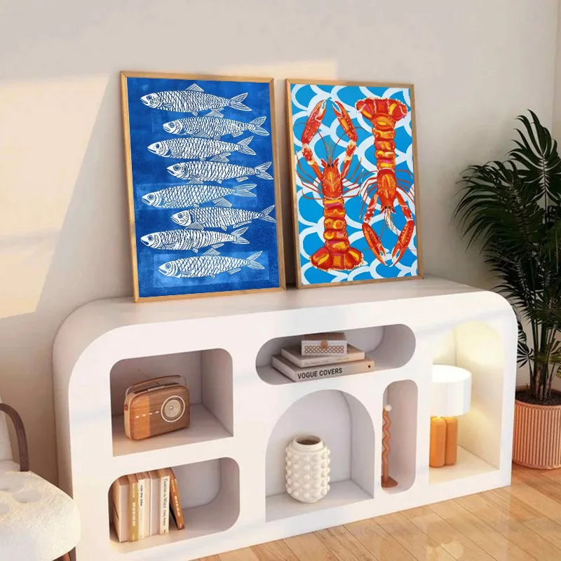 Красочные сардины Лобстер рыба вкусная еда настенный постер в стиле ретро